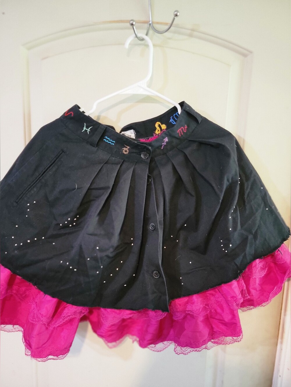 Upcycled One Of A Kind Layered Zodiac Horoscope Astrology Mini Skirt Goth Size 4 - Picture 2 of 7